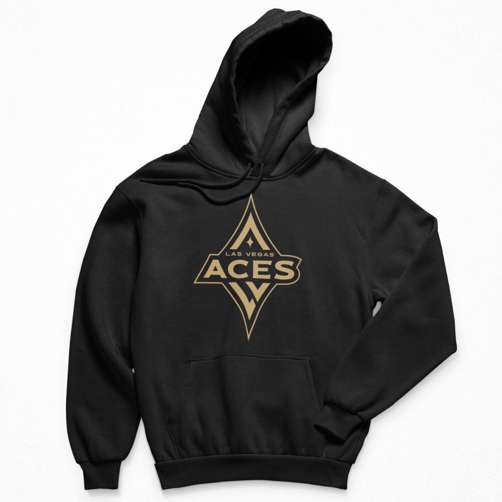 NEW Las Vegas Aces Team Color Monochrome Pop Fleece Pullover Hoodie BLACK